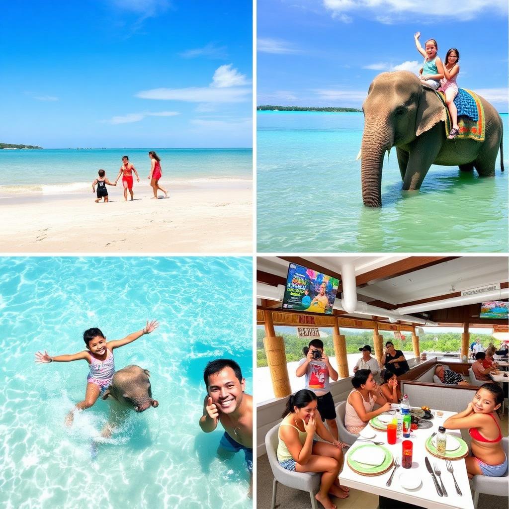 Family enjoying Phuket beach, elephant sanctuary and snorkeling activities